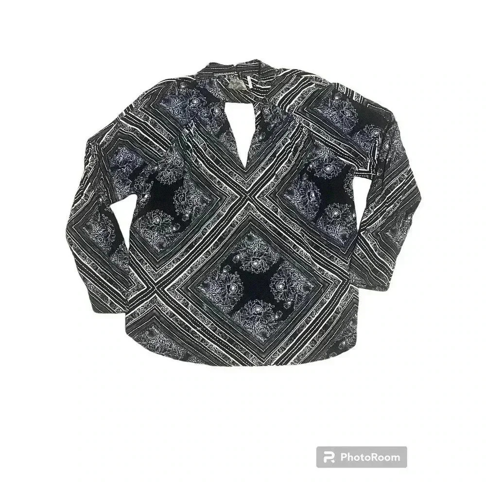Free People Black Paisley Floral Walking On A Dream Choker Blouse Womens Size XS - Picture 2 of 5